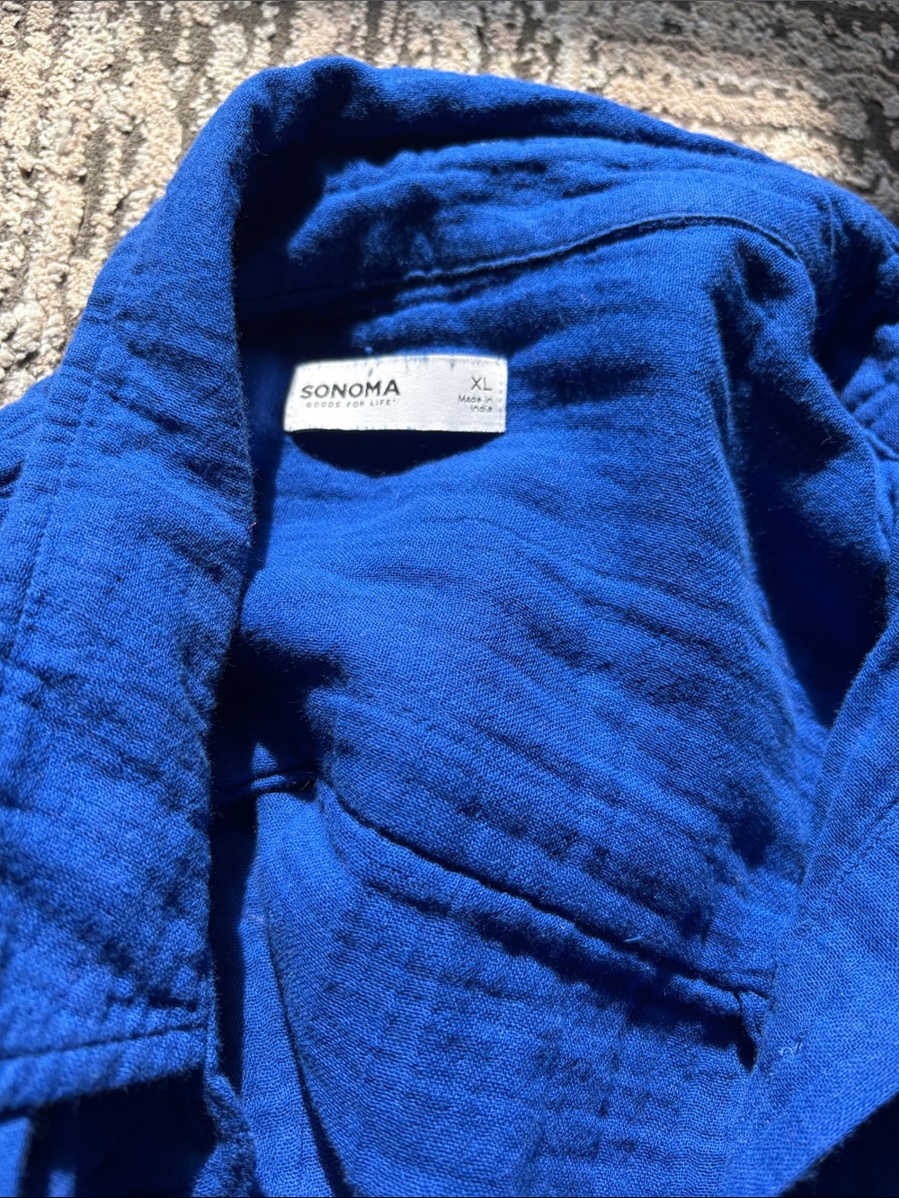 Women’s Blue Button-Up Shirt - Lightweight Textured Cotton - Picture 3 of 3